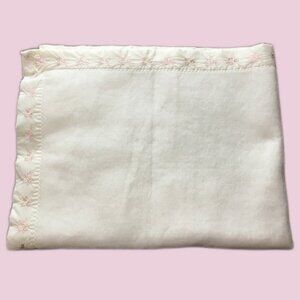 Vintage Baby Chatham Cream Acrylic Crib Blanket Nylon Satin Roses Trim- 38x48